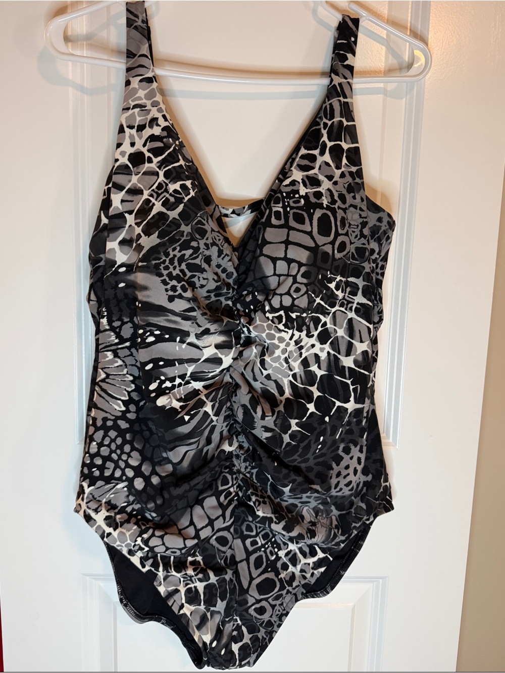 Aqua Green Black and White Animal-Print One-Piece Swimsuit
